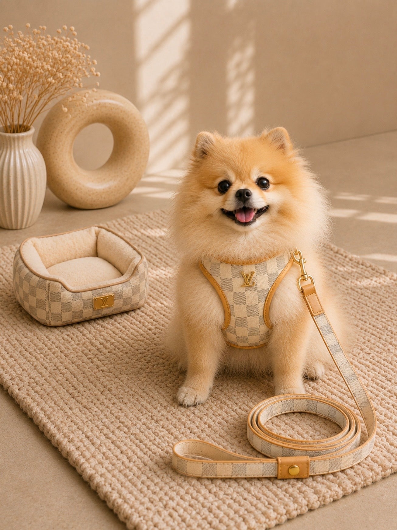 Pet Harness Ls/Vn Beige Damier Σαμαράκι
